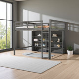 Loft Bed With 8 Open Storage Shelves And Built-In Ladder