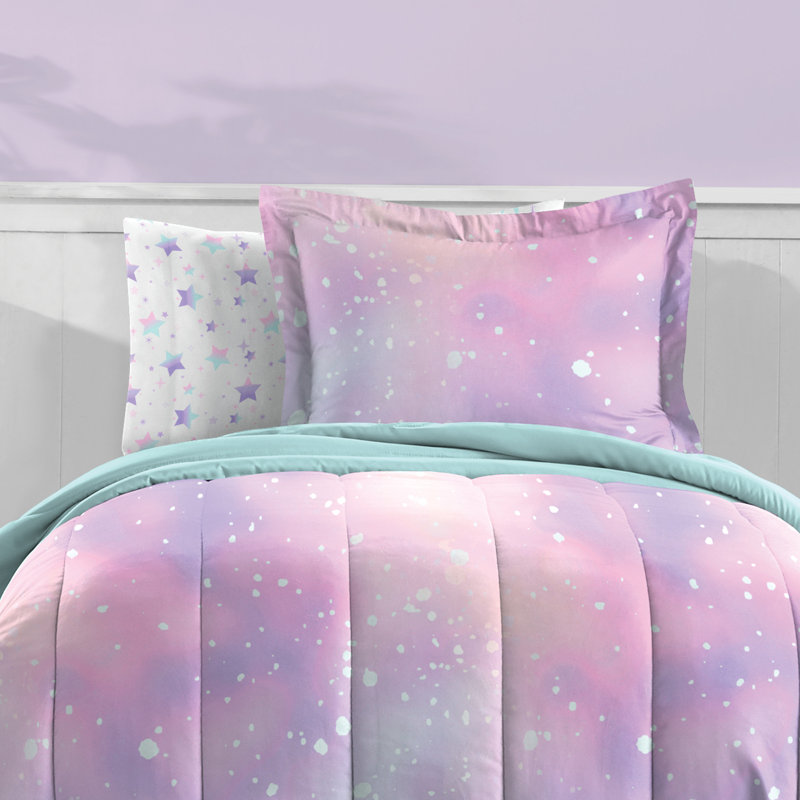 Twilight Pink and Teal Microfiber Twin Bed in a Bag Set
