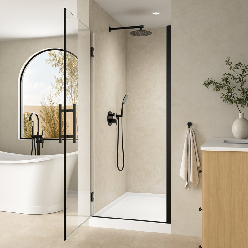 Porte de douche à charnière sans cadre de 31 à 32 po x H 72 po avec verre trempé certifié SGCC, noir mat, Noir mat