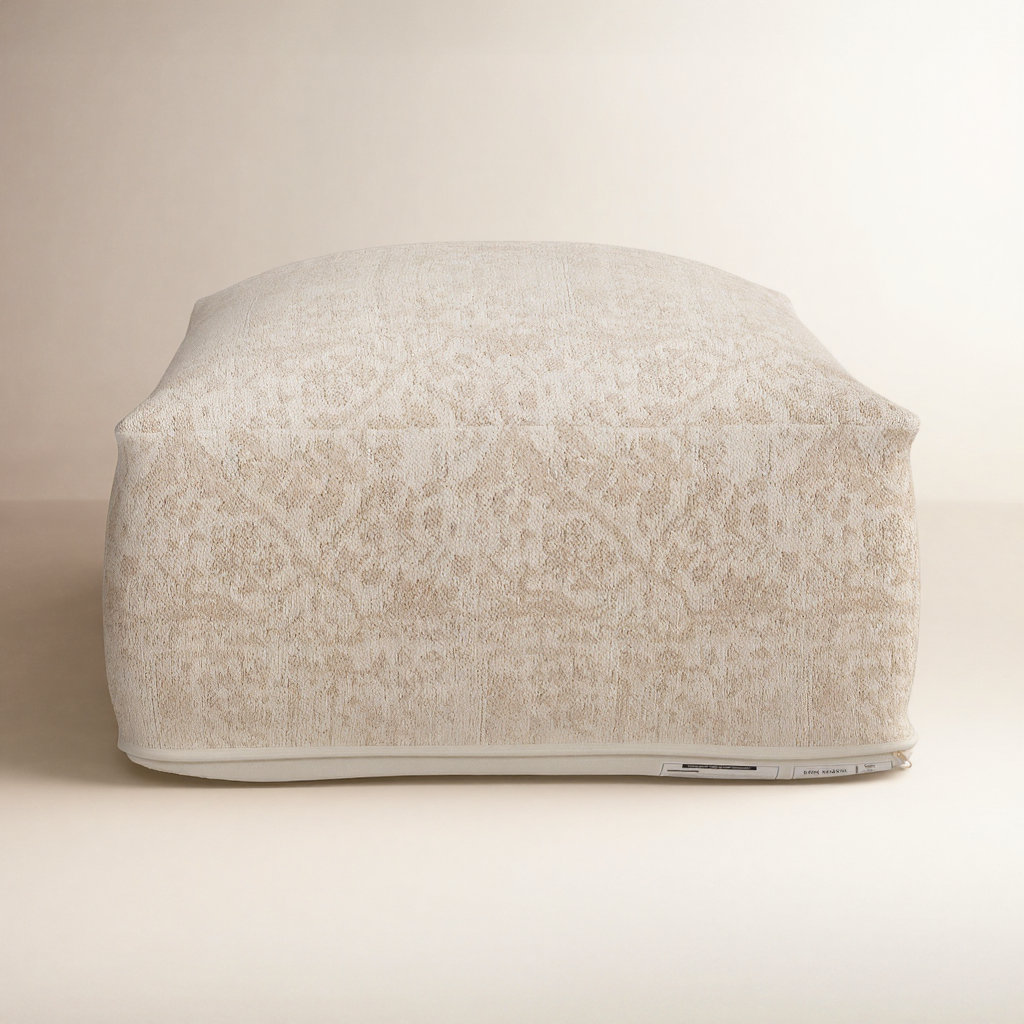 Katya Upholstered Pouf, Cream Polyethylene Terephthalate