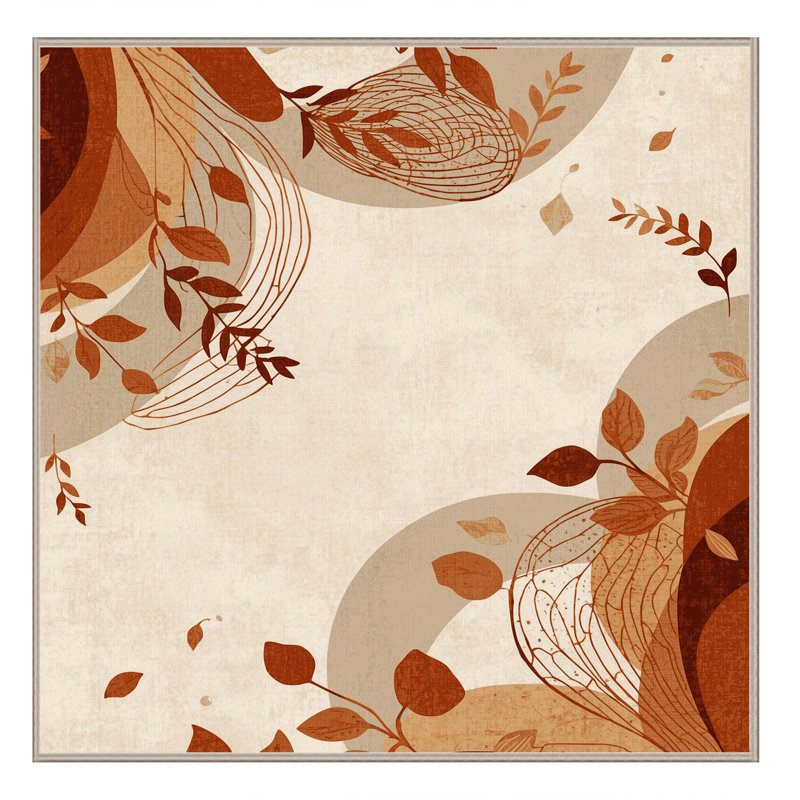 Machine Washable Ortmund Autumn Leaves Modern Rustic Abstract Rug in Beige – Beige Binding, 6' Square