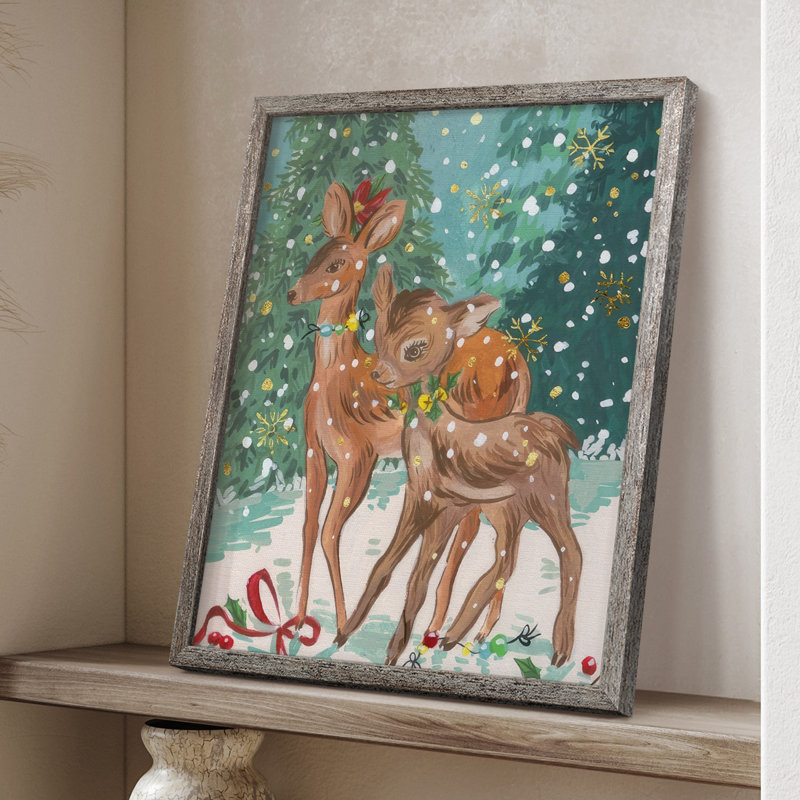 «Doe and Fawn I», reproduction encadrée - bois massif, H 30 po x l 24 po