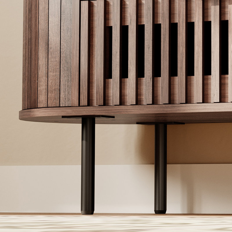 Commode cannelée à 6 tiroirs, commode moderne à profil incurvé, Noyer brun