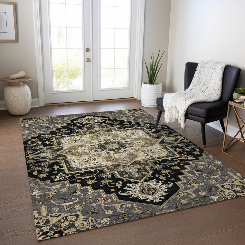 Tapis intérieur / extérieur noir lavable Bellaya , 2 pi 6 po x 3 pi 10 po