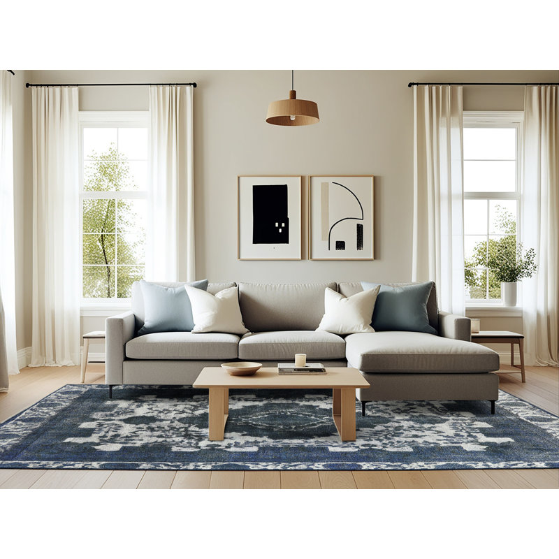 Tapis oriental ivoire / bleu, Rectangle 6 pi x 9 pi