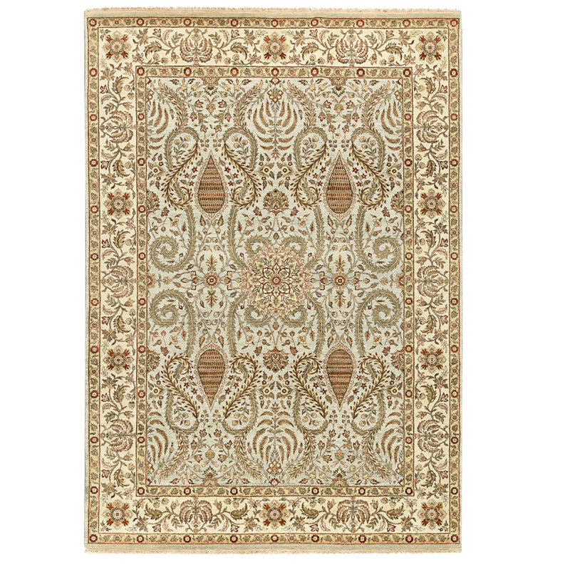 Tapis bleu clair et ivoire noué à la main de haute qualité