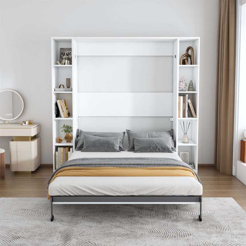 Lit escamotable pliable de 89,7 pouces avec armoire de rangement, structure de quincaillerie et support en bois massif pour les chambres et les chambres d'amis peu encombrantes