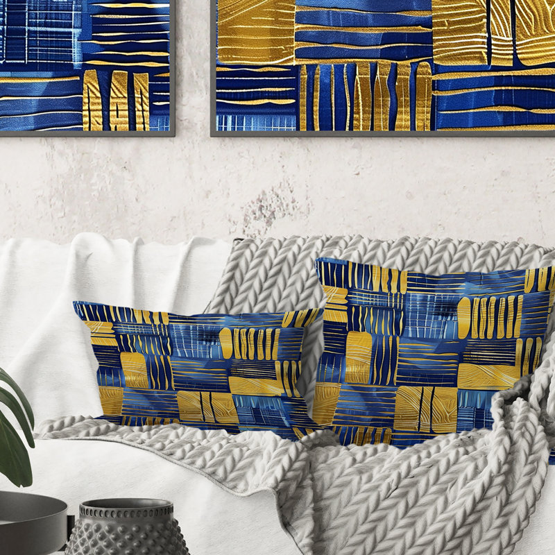 Coussin décoratif "Art délicat" bleu et africain, H 16 po x l 16 po, Carrée