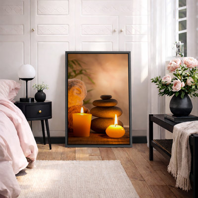 «Zen Stones Massage Spa with Warm Burning Candle», impression verticale sur toile, art mural