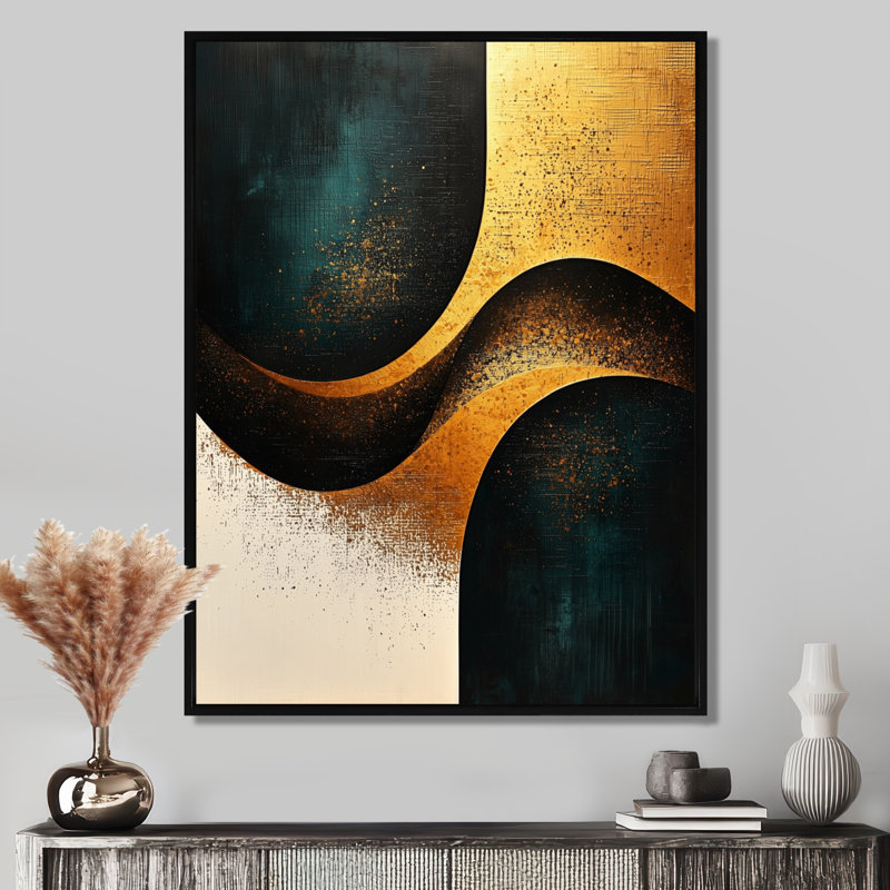 «Pierre Beyond The Angles Golden Emerald Forms I», reproduction d'art sur toile encadrée, Noir, Impression encadrée flottante