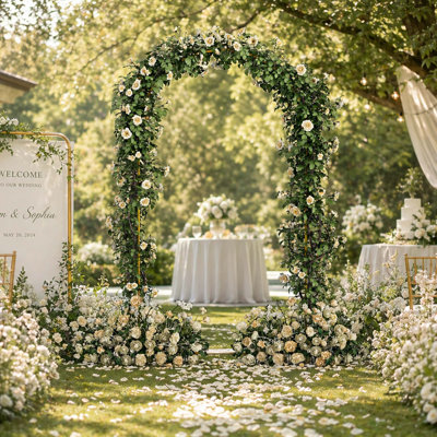 Support de toile de mariage en métal doré, cadre en arche de ballon de 7,2 pi pour la décoration de fête, de fête et d'événement