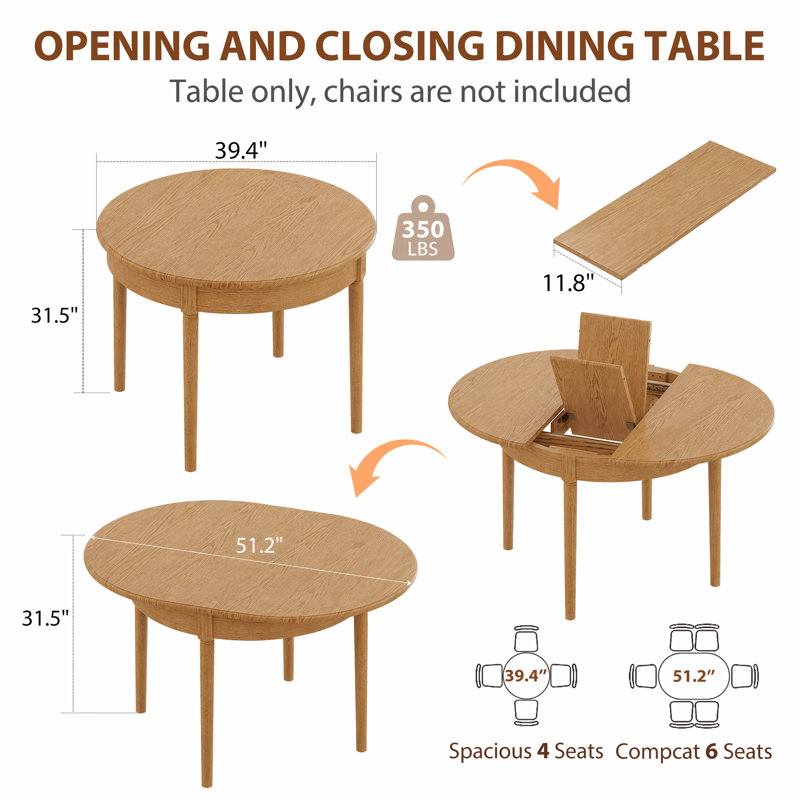 Table de salle à manger extensible Abhinav, Naturel foncé
