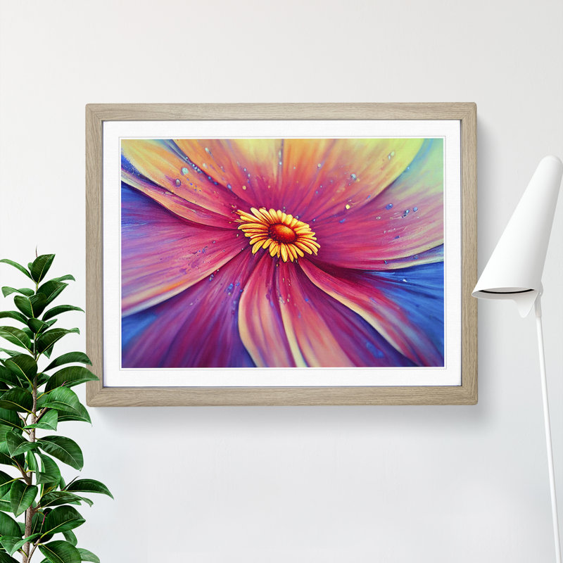 Dripping Daisy Flower Abstract - Single Picture Frame Painting, 46cm H x 64cm W x 2cm D, Oak
