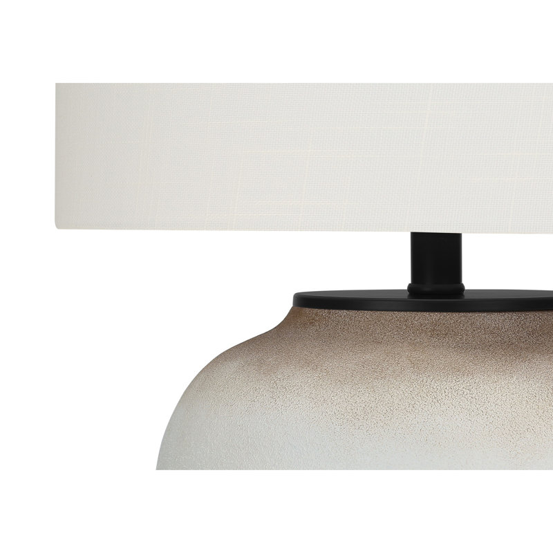 Table Lamp, Round Globe Shape Body, Ivory Fabric Drum Shade, 20.5" H x 14" W x 14" D