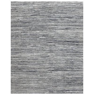 Tapis noir et ivoire de haute qualité noué à la main