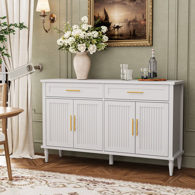 58 Inch Sideboard Buffet Cabinet with Storage, Fluted Buffet Storage Cabinet with 2 Drawers and 4 Doors, Modern Coffee Bar with Adjustable Shelves for Living Room, Kitchen