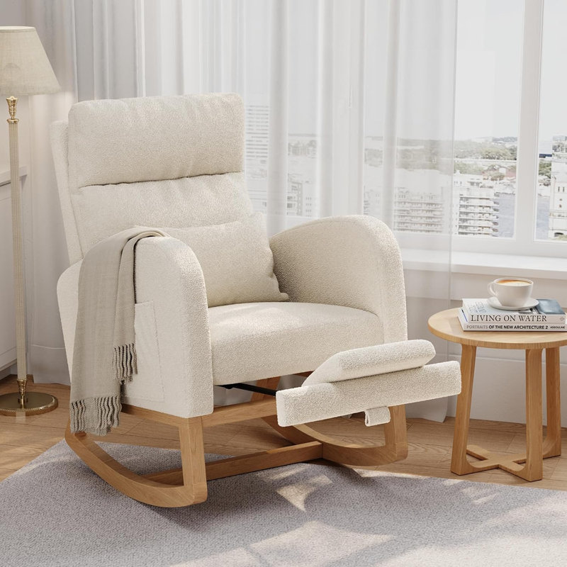 Chaise berçante en molleton avec repose-pieds Teddy, Blanc