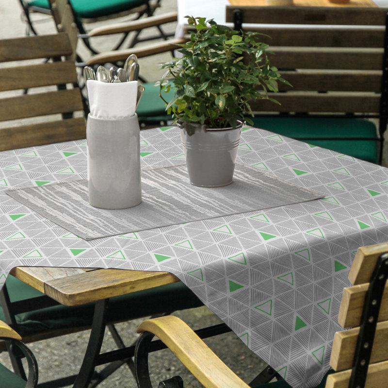 Classic Hand Drawn Triangles Tablecloth, Gray/Green
