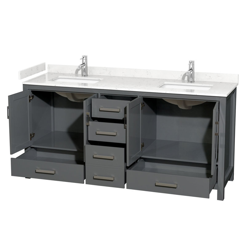 Sheffield 72" Double Bathroom Vanity Set, Carrara Cultured Marble, Dark Gray
