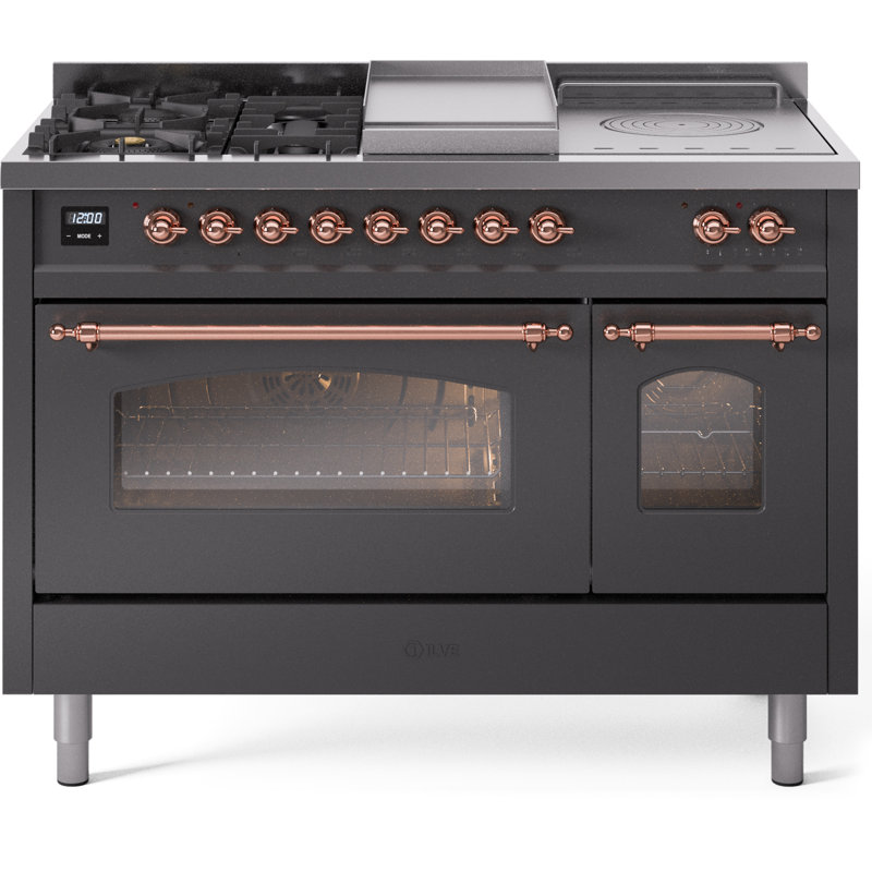 ILVE Nostalgie II 48 Dual Fuel Range, RAL Color/Bronze, Natural Gas