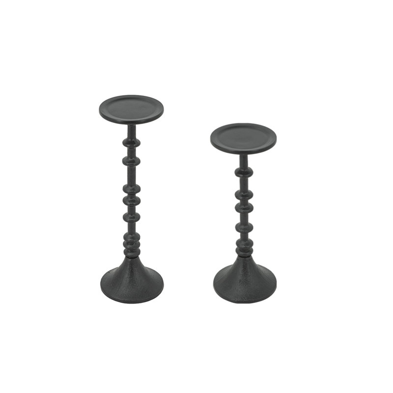 Ensemble de 2 porte-bougies décoratifs en fer noir avec motif de broches