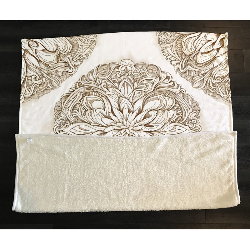Throw Blanket, 68" W x 80" L, Floral/Abstract, Tan/White