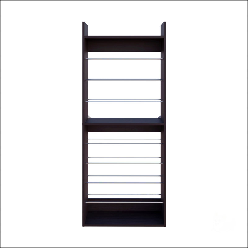 Wengue Tall Open Shoe Rack With Metal Rails And Multi-Tier Shelves