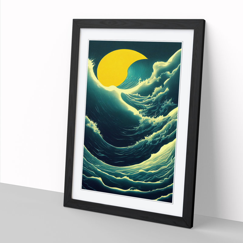 Seascape Ocean Silhouette 1 Piece Single Picture Frame Wall Art, 34cm H x 25cm W x 2cm D, Black