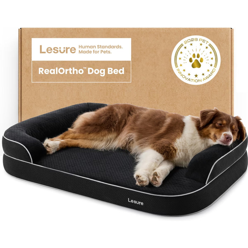 Canapé orthopédique Lesure RealOrtho 3 couches en mousse à mémoire de forme avec housse amovible pour chien, Noir