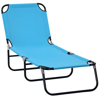 Folding Chaise Lounge Pool Chairs, Outdoor Sun Tanning Chairs With 5-Level Reclining Back, Steel Frame For Beach, Yard, Patio, Sky Blue