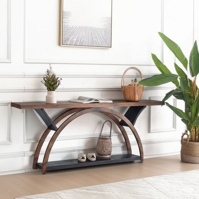 70.87" Console Table with Storage Shelf,2-Tier Rustic Entryway Table