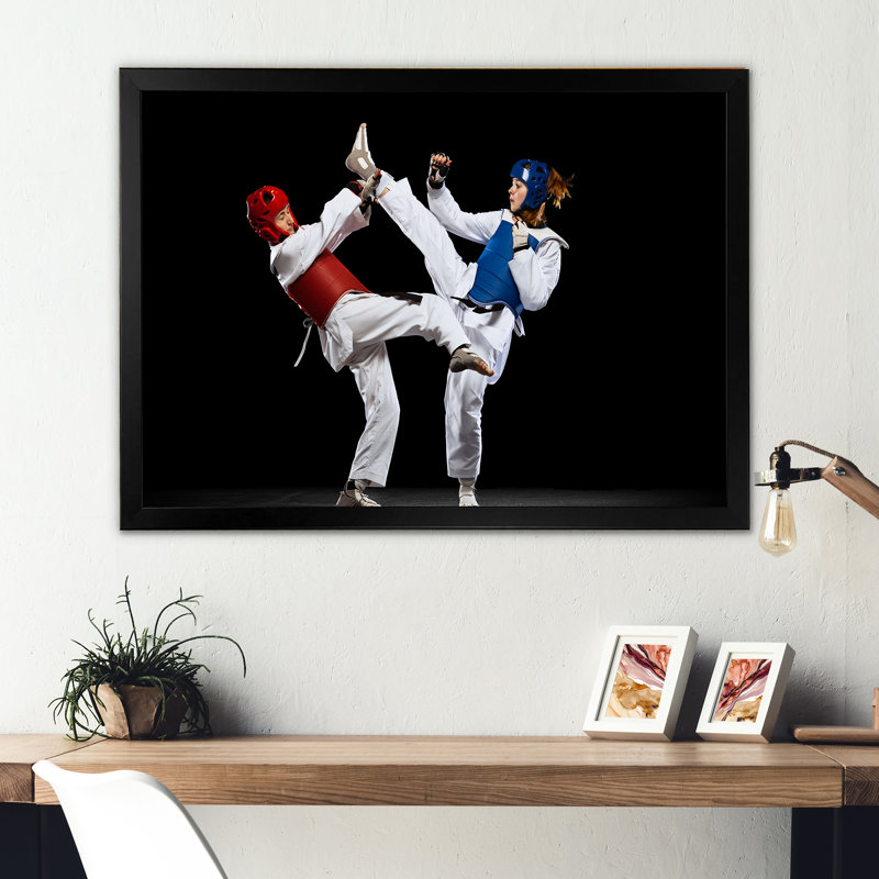 Fight Of Taekwondo, reproduction d'art sur toile, Cadre simple noir, H 12 po x l 20 po x P 1 po