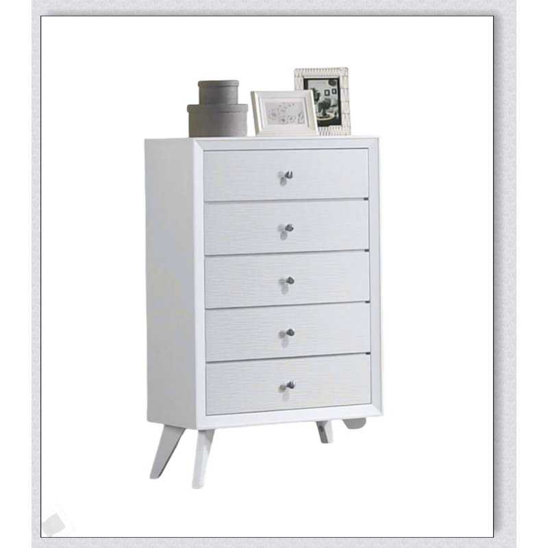 Commode 1 pièce de style contemporain avec pieds inclinés, boutons ronds en bronze et finition blanche à texture ondulée pour une élégance moderne