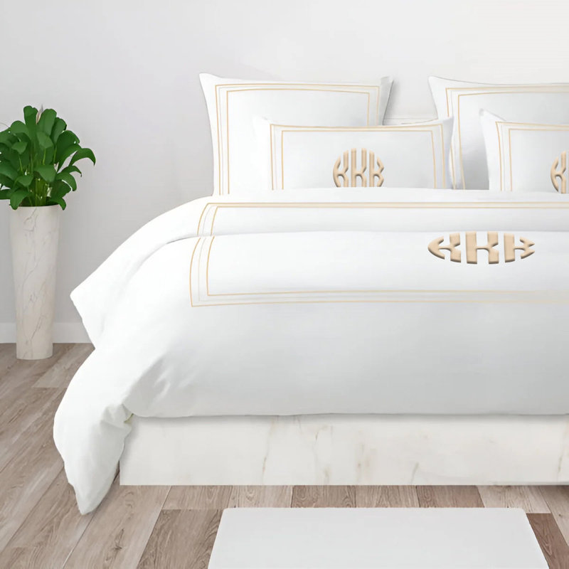 Monogram 400TC Cotton Classic Embroidery Sateen Solid Duvet Cover Set, California King/King Duvet Cover, Yes