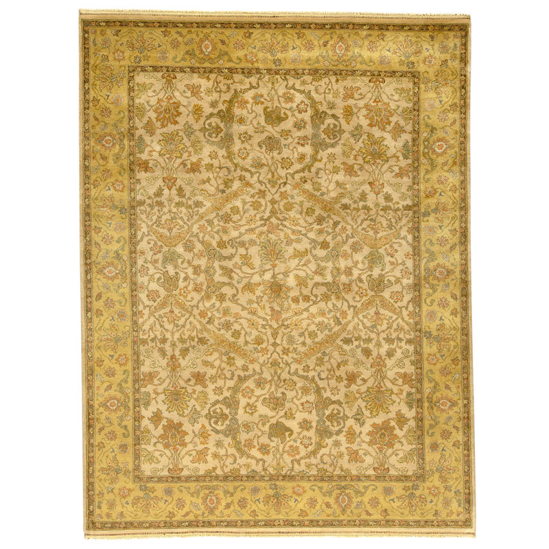 High-Quality Hand-Knotted Cream And Gold Area Rug
