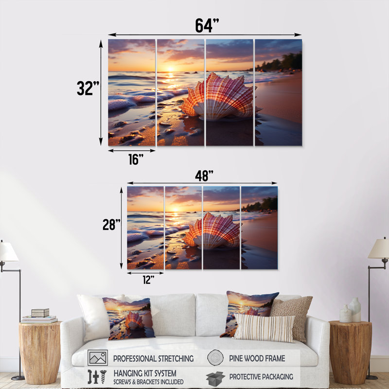 Coucher de soleil sur la côte, coucher de soleil II - plage côtière, ensemble de 4 pièces, H 28 po x l 48 po