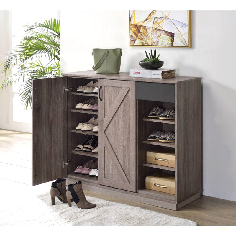 Armoire à chaussures rustique en chêne gris à 4 tablettes
