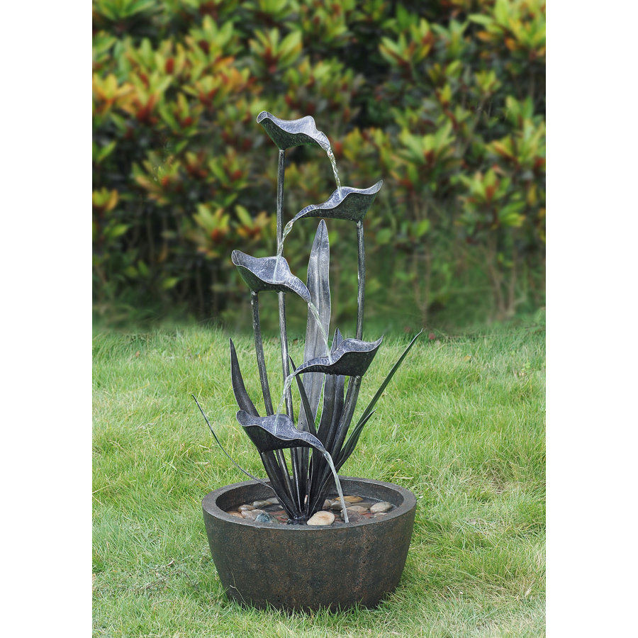 Tiered Leaves Stainless Metal Fountain Outdoor