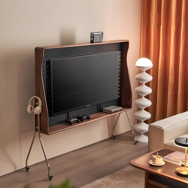 Retro Brown Solid Wood Movable TV Stand | Wayfair