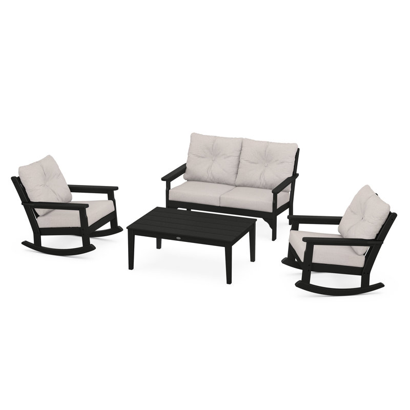 Vineyard 4-Piece Deep Seating Rocking Chair Set, Dune Burlap, Black