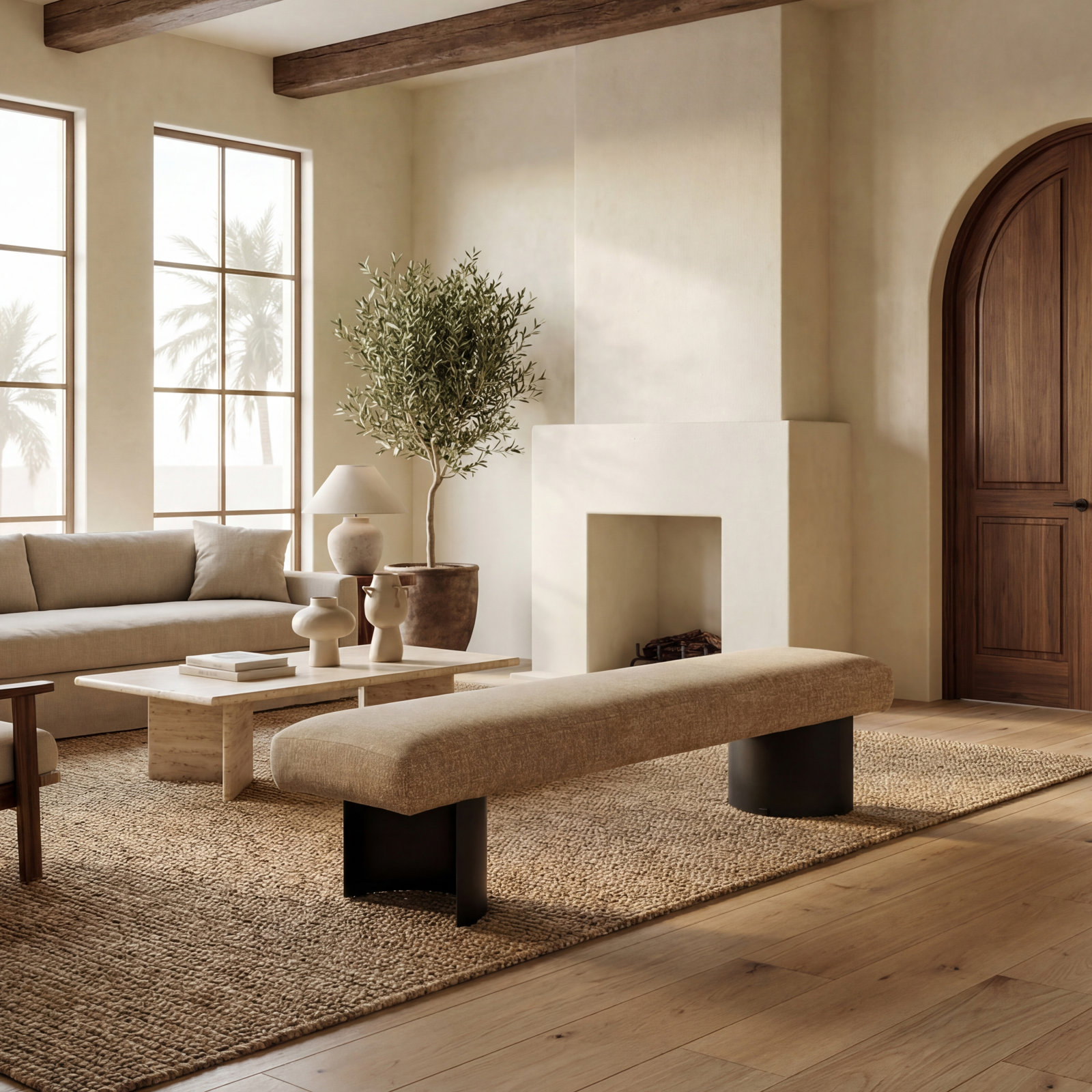 Axelle Bench, Light Brown Chenille