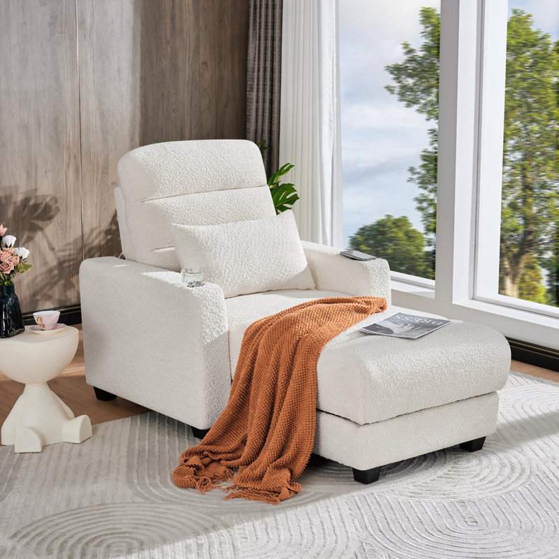 Méridienne avec dossier réglable, coussin lombaire, charge sans fil et porte-gobelet, Beige