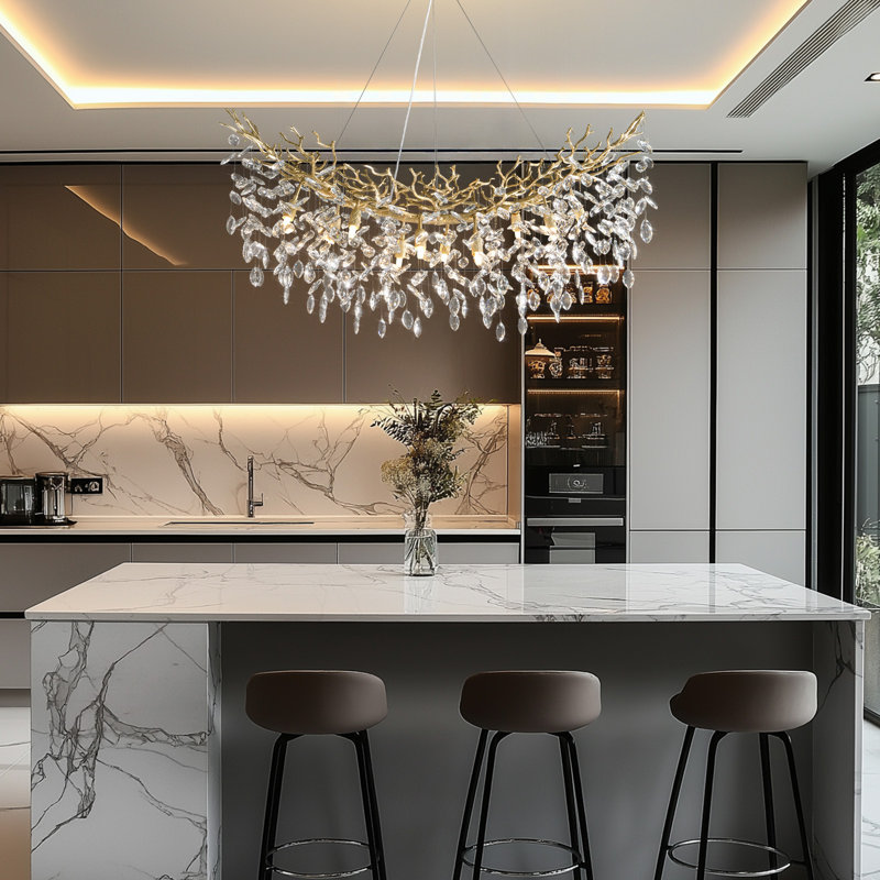 Modern Square / Rectangle Crystal Chandeliers for Dining Room, Kitchen Island, Bronze, 94.98" H x 43.3" W x 5.51" D