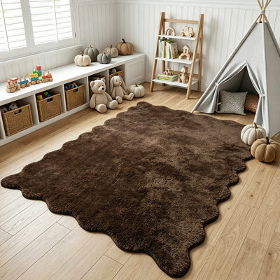 Tapis festonné ultra-doux festonné moelleux, moelleux, antidérapant, moelleux, facile à nettoyer, moelleux et moelleux pour le salon, la chambre à coucher et la chambre de bébé