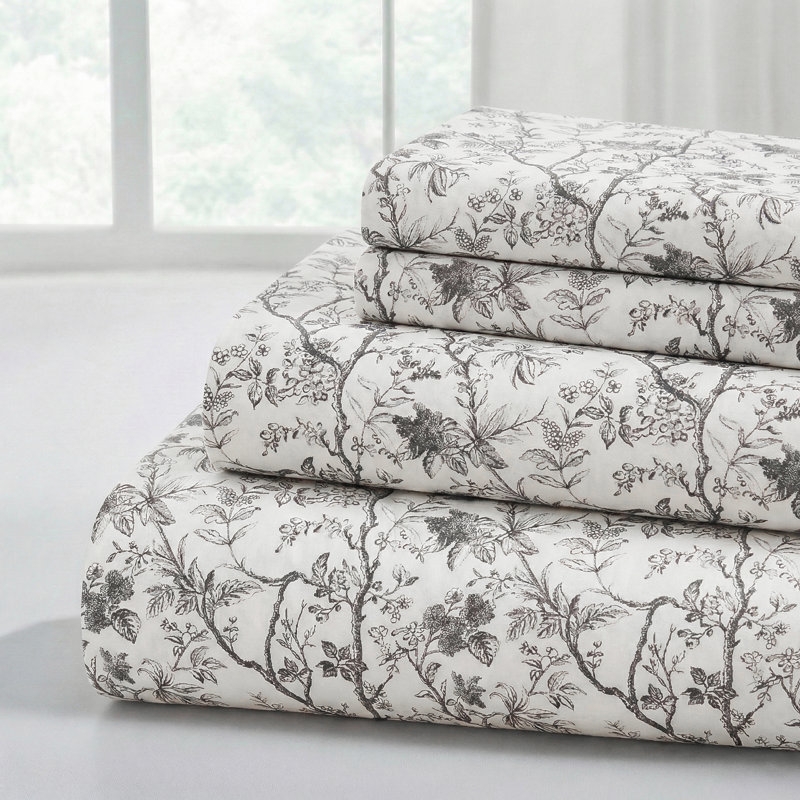 Ensemble de draps en microfibre 4 pièces Modern, Ensemble de draps pour grand lit avec 2 taies d'or, Toile de jardin 27-Grey
