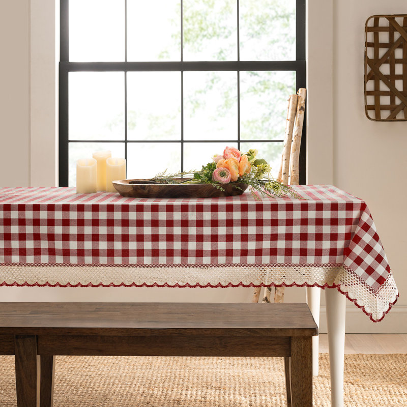 Linhart Checkered Cotton Blend Tablecloth, Burgundy, 120" x 60"