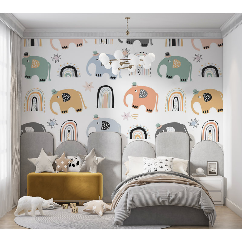 Papier peint de qualité supérieure - Motif arc-en-ciel d'éléphant, L 144 po x l 210 po