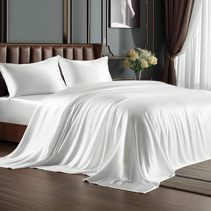 Ensemble de draps en microfibre ultra douce, poche profonde, soyeuse, infroissable, taille simple., Blanc