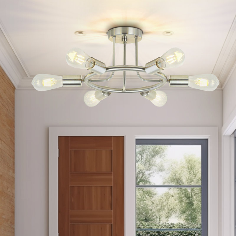 Plafonnier semi-encastré 6 lumières Cyriel Spoutnik, Nickel brossé