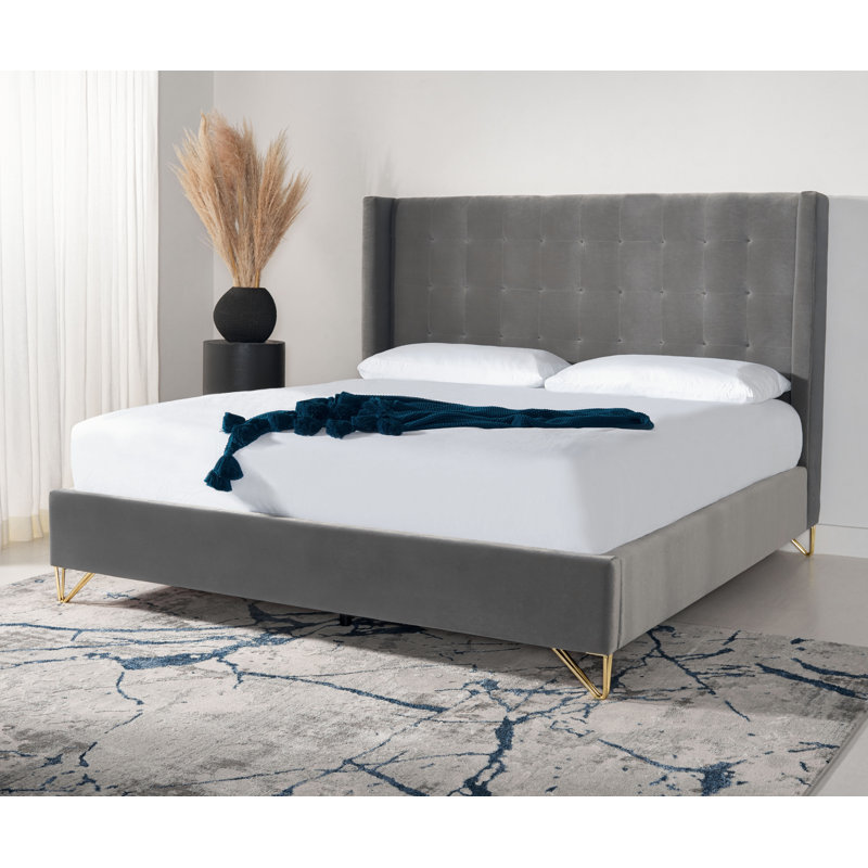Upholstered Platform Bed, Queen, Hudson Gray
